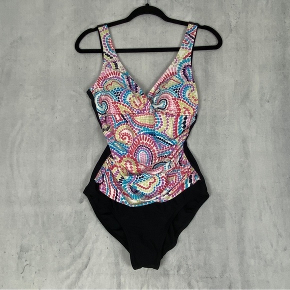 Beach Diva One Piece Swimsuit Size 10 Padded Cups Ruched Sides - Picture 1 of 13